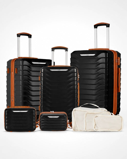 UUH 8 Piece Luggage Set Black Hardshell Suitcases - UUH OFFICIAL - Luggage Set - UUH OFFICIAL