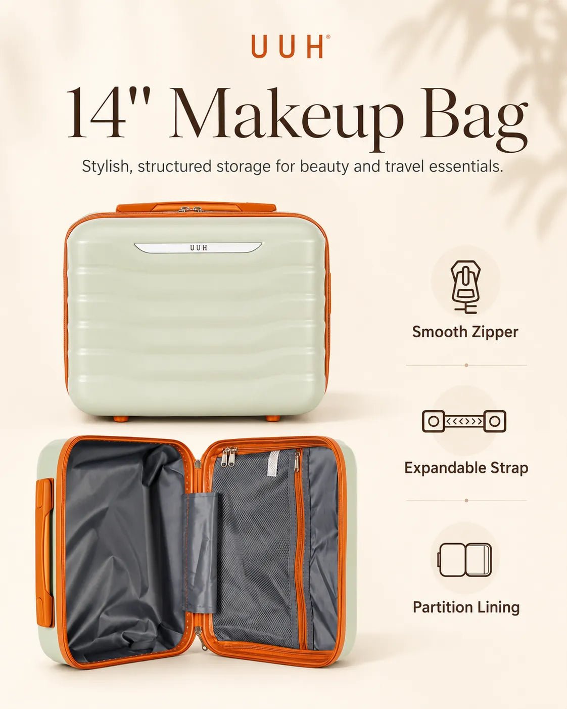 UUH 8 Piece Luggage Set Light Sage Green Hardshell Suitcases - UUH OFFICIAL - Luggage Set - UUH OFFICIAL