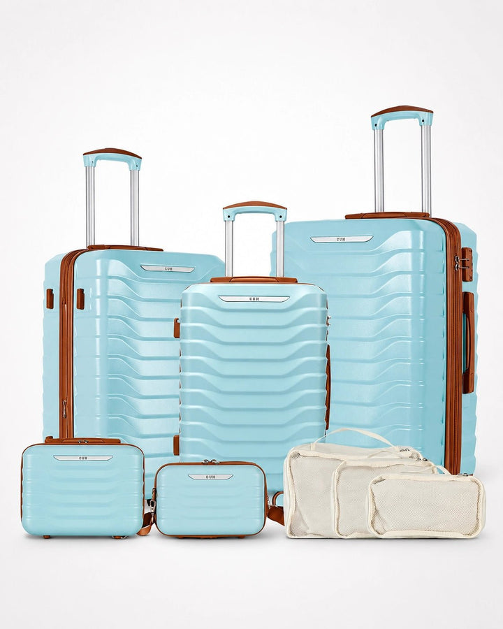 UUH 8 Piece Luggage Set Space Blue Hardshell Suitcases - UUH OFFICIAL - Luggage Set - UUH OFFICIAL