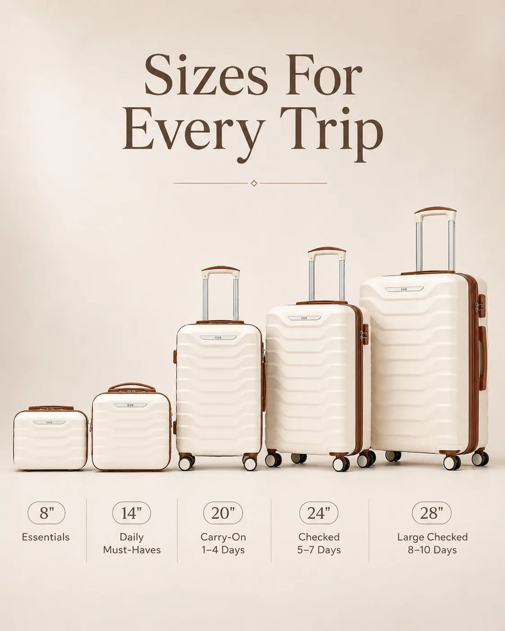UUH 8 Piece Luggage Set White Hardshell Suitcases - UUH OFFICIAL - Luggage Set - UUH OFFICIAL