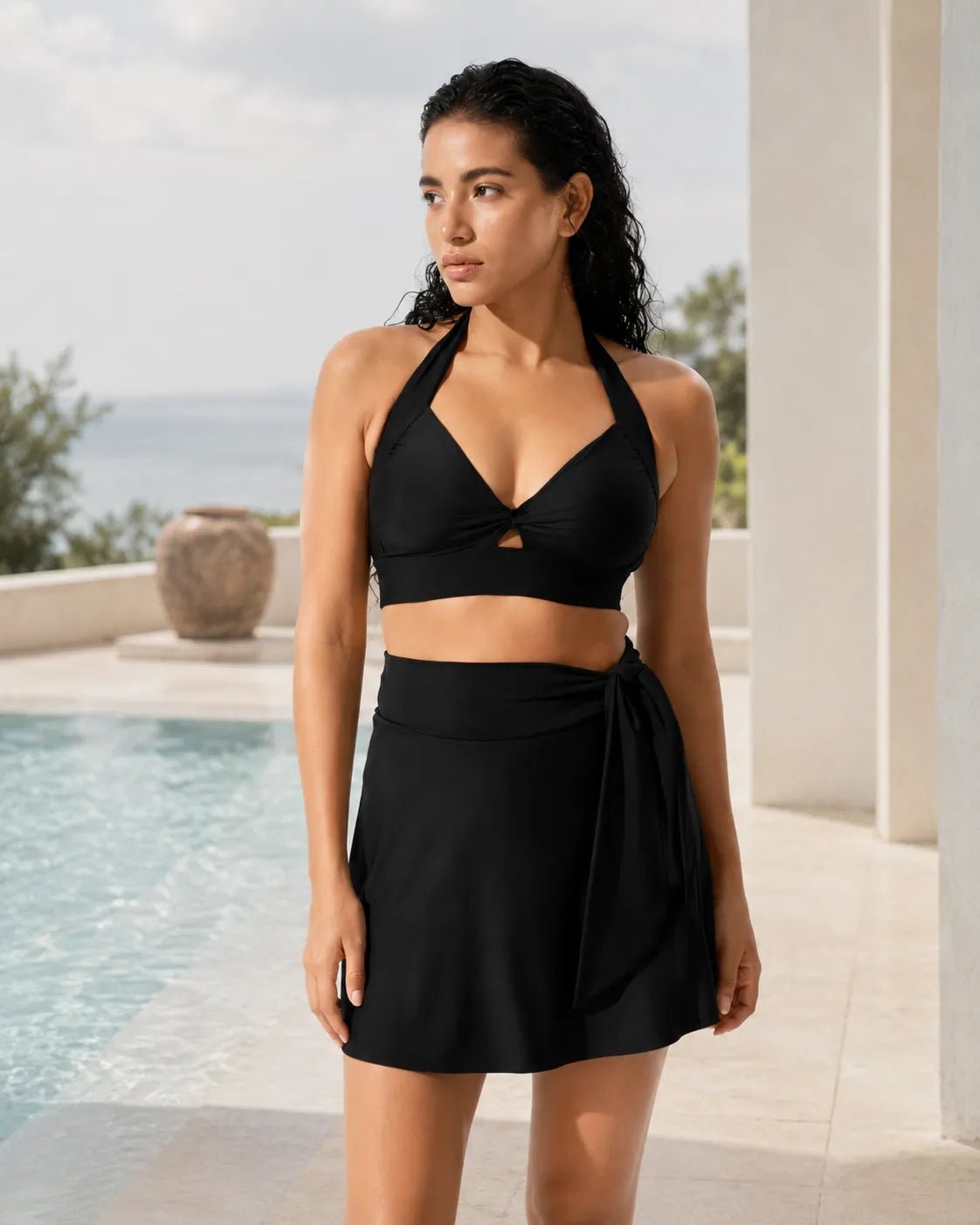 UUH Black Tie-Knot Vest and Skirt Set for Women - UUH OFFICIAL - Women’s Swimwear - UUH OFFICIAL