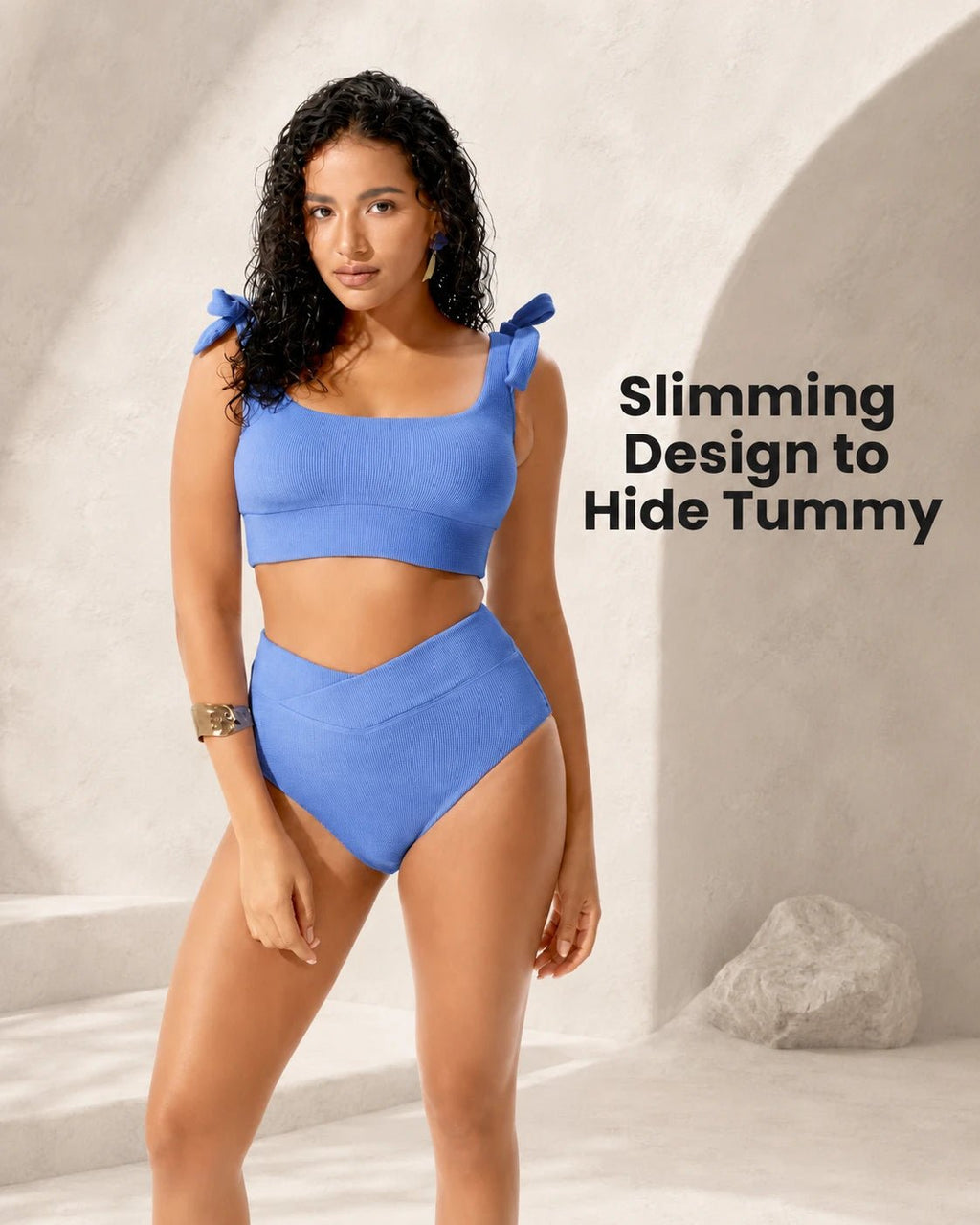 UUH Blue Ribbed Camisole Two Piece Set - UUH OFFICIAL - Women’s Swimwear - UUH OFFICIAL