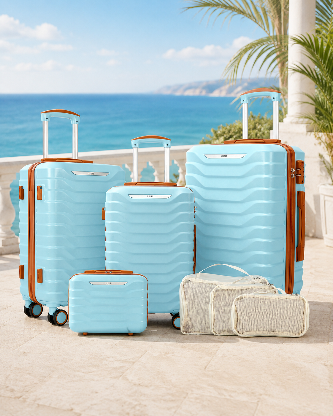 UUH 7 Piece Luggage Set Space Blue Hardshell Suitcases