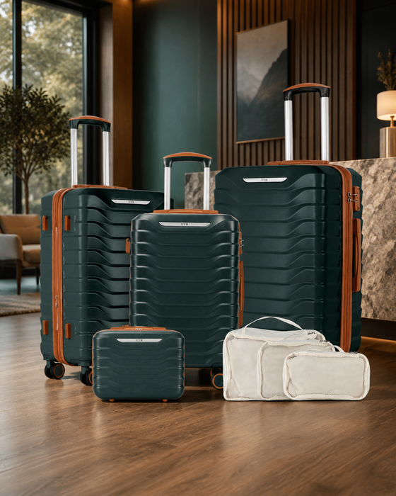 UUH 7 Piece Luggage Set Green Hardshell Suitcases
