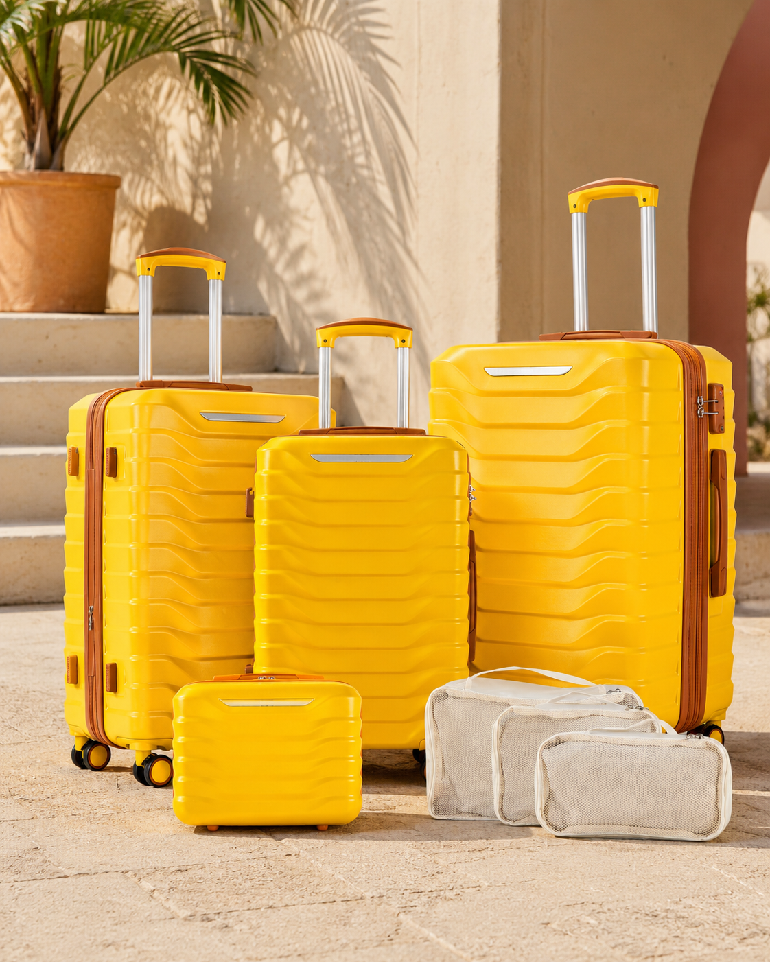 UUH 7 Piece Luggage Set Yellow Hardshell Suitcases